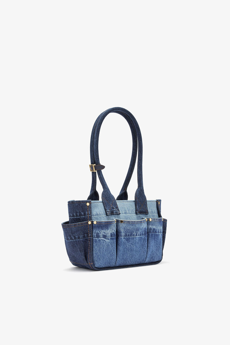 Small Posy Bag in Blue Denim, Organic Cotton, in colour Mid Blue Vintage - 2 - GANNI