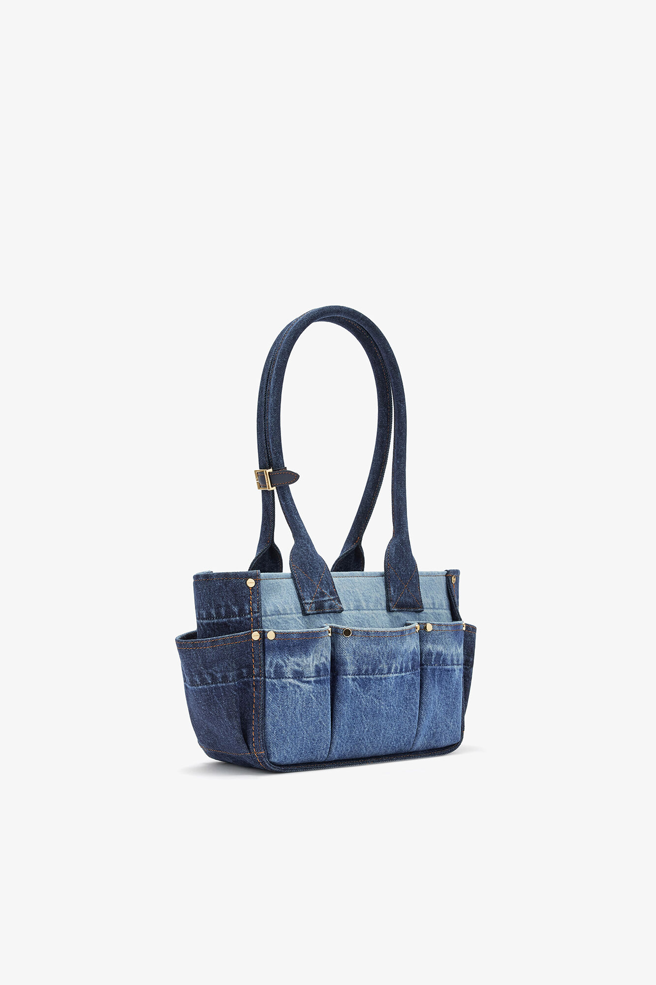 Small Posy Bag in Blue Denim, Organic Cotton, in colour Mid Blue Vintage - 2 - GANNI