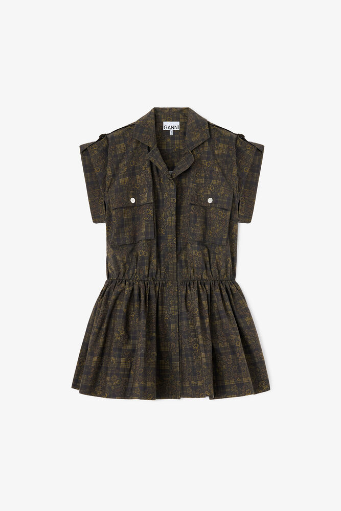 Dress in Printed Cotton, Gothic Olive