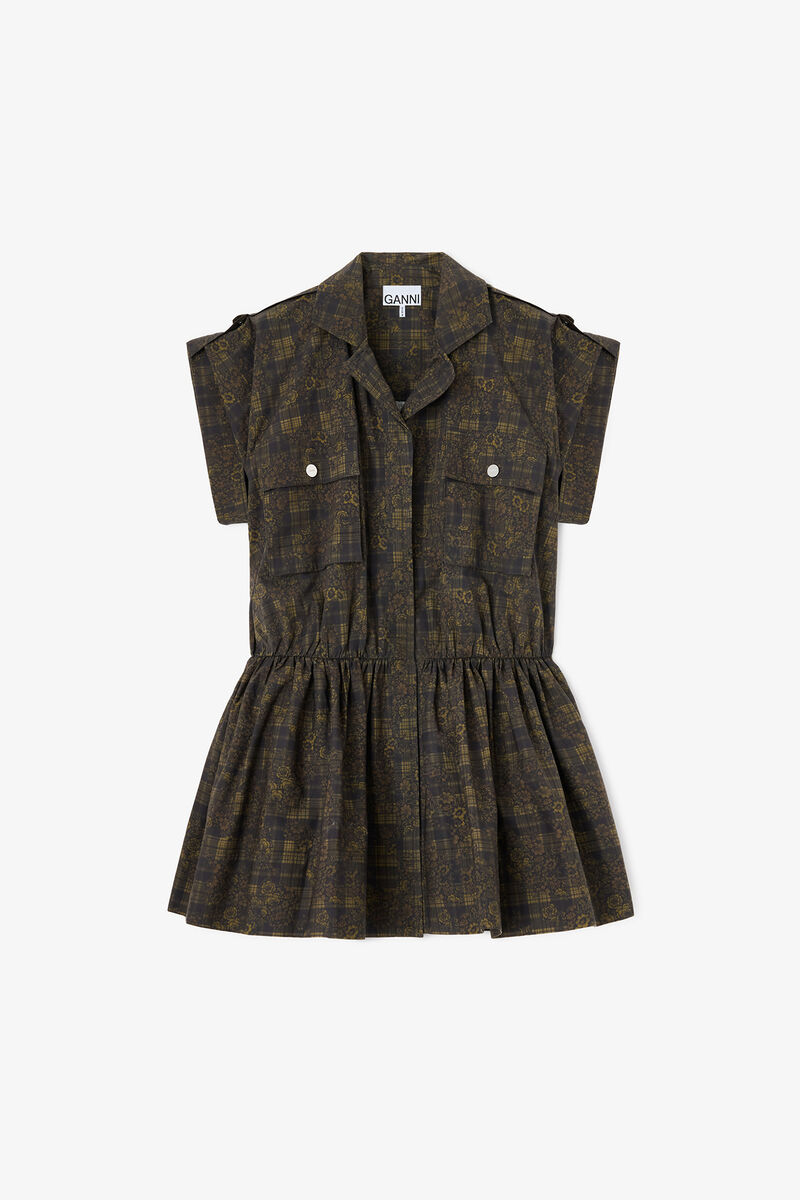 Dress in Printed Cotton, Organic Cotton, in colour Gothic Olive - 1 - GANNI