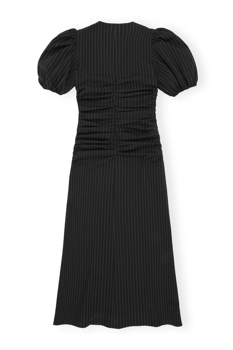 Stretch Stripe Gathered Long Dress, Elastane, in colour Black - 2 - GANNI