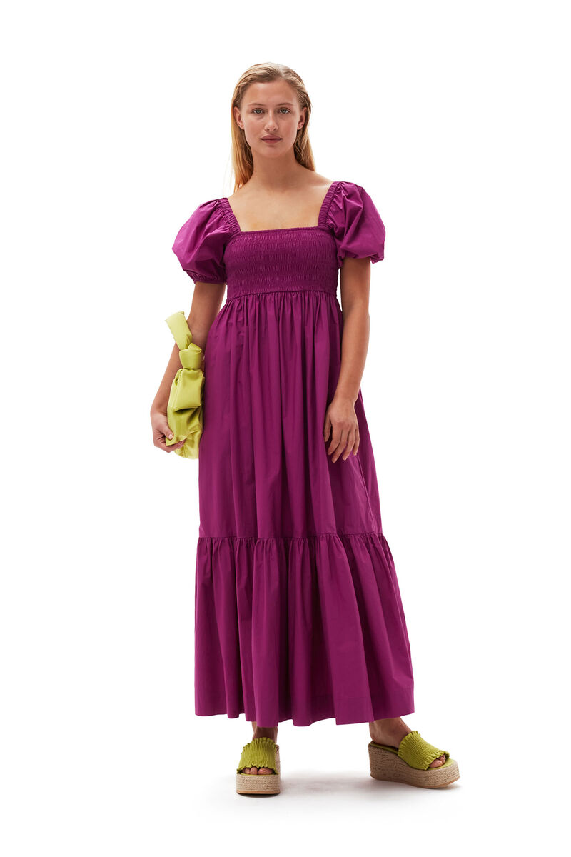 Cotton Poplin Smock Maxi Dress, Cotton, in colour Purple Wine - 1 - GANNI