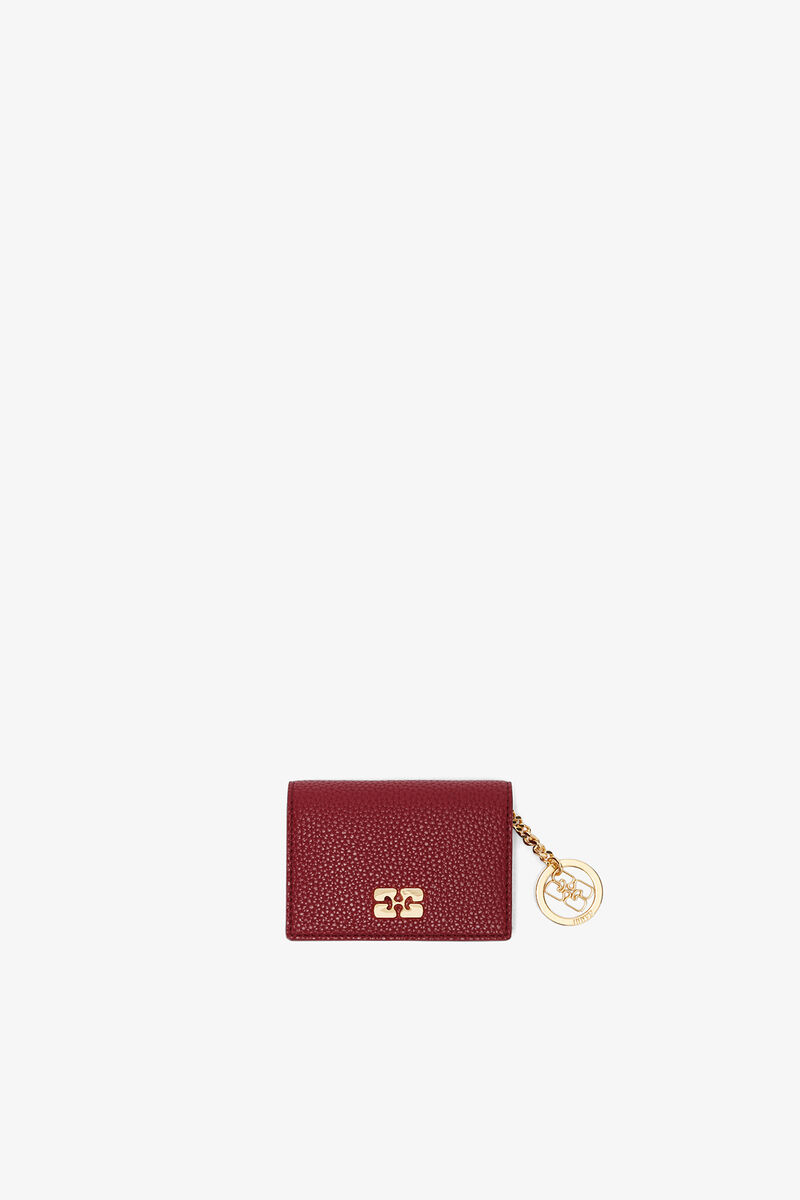 Bou Card Holder With Flap in Grained Red, Recycled Polyester, in colour Red Dahlia - 1 - GANNI