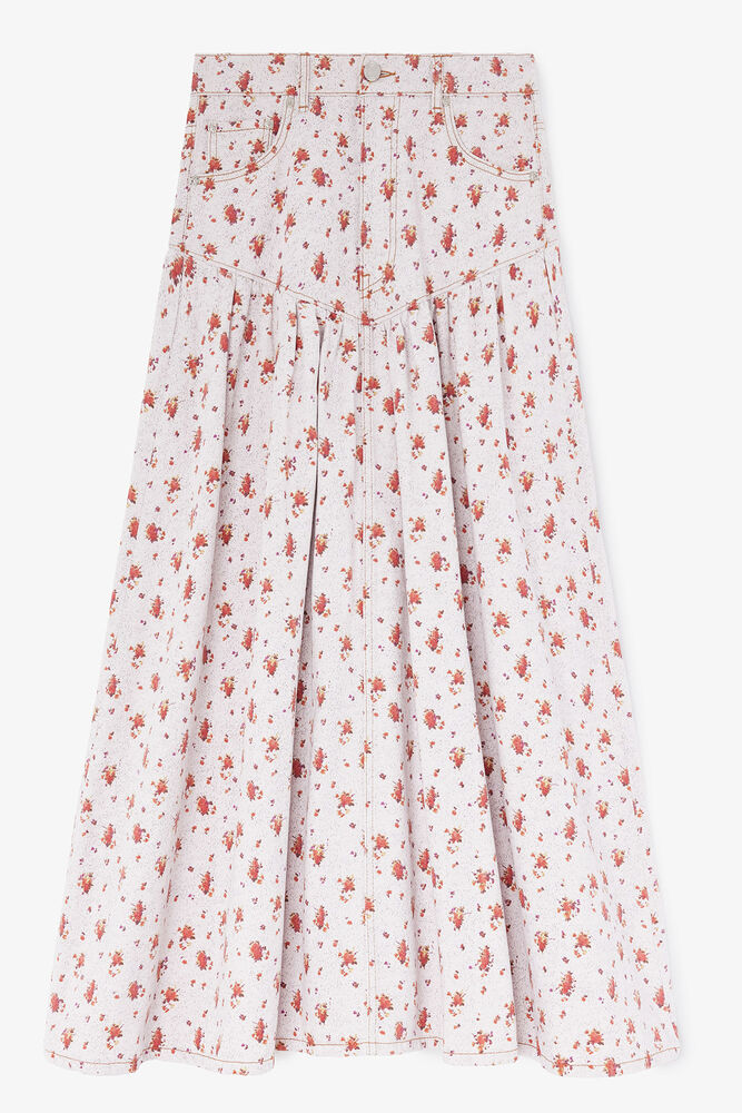 Skirt in Printed Denim, Peachskin