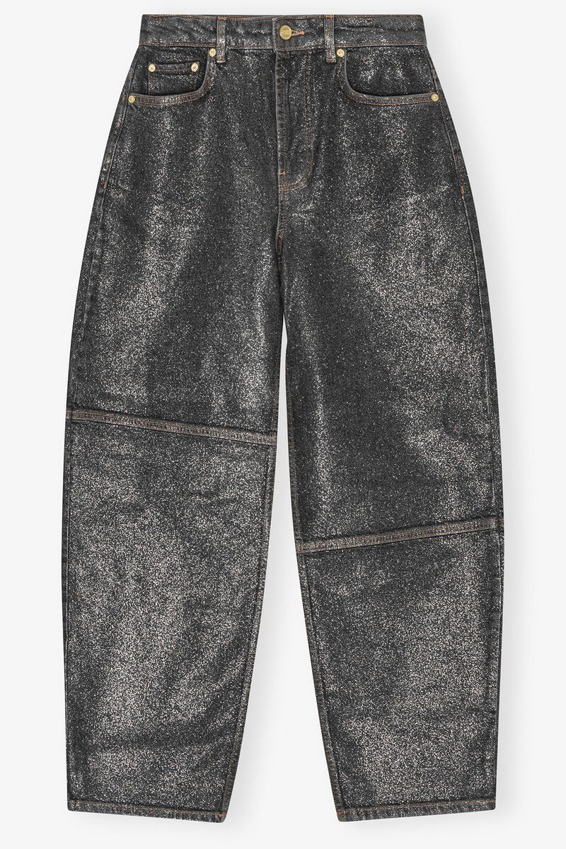 Jean Stary métallisé scintillant, Cotton, in colour Washed Black/Black - 1 - GANNI