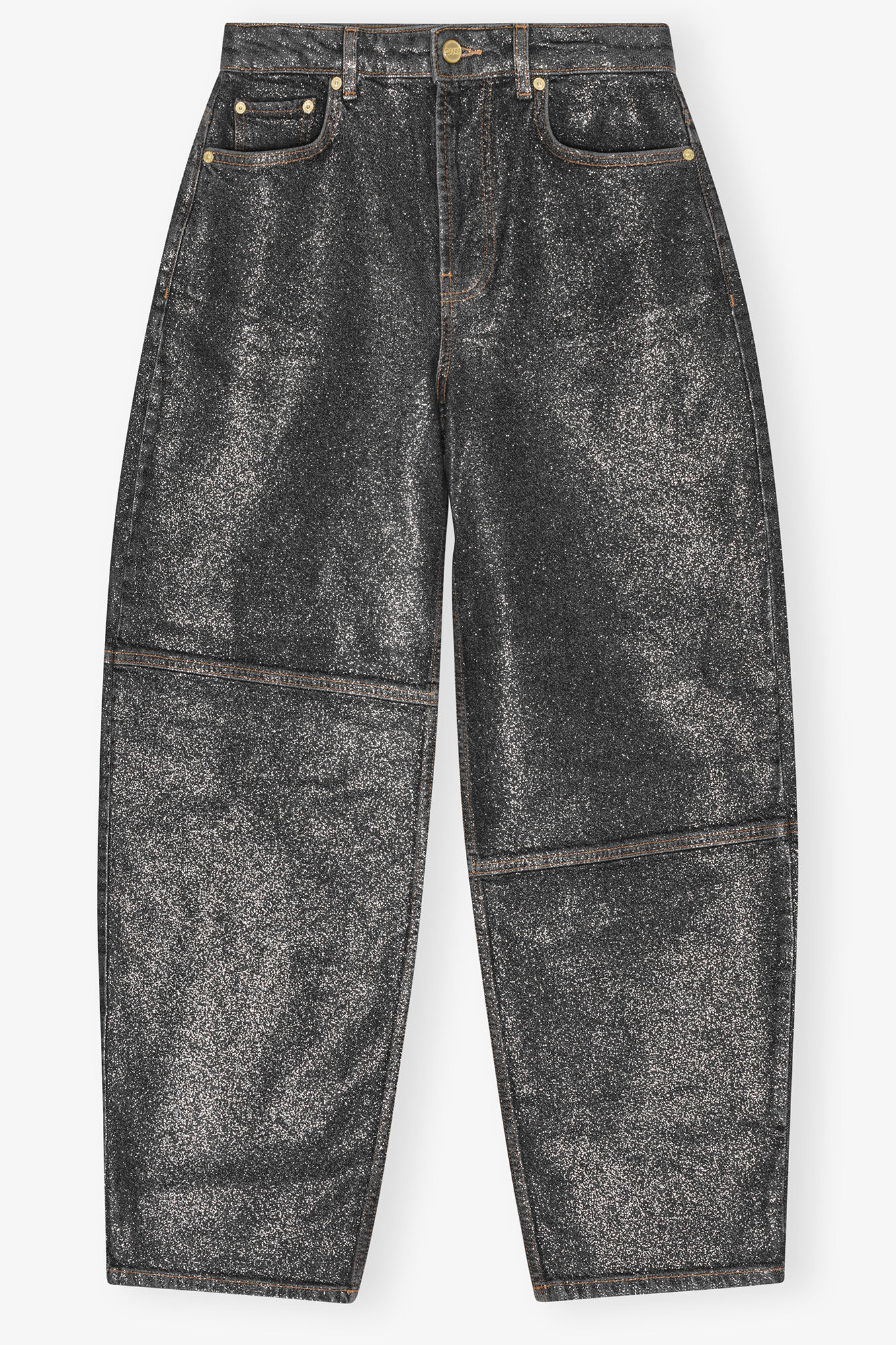Jean Stary métallisé scintillant, Cotton, in colour Washed Black/Black - 1 - GANNI
