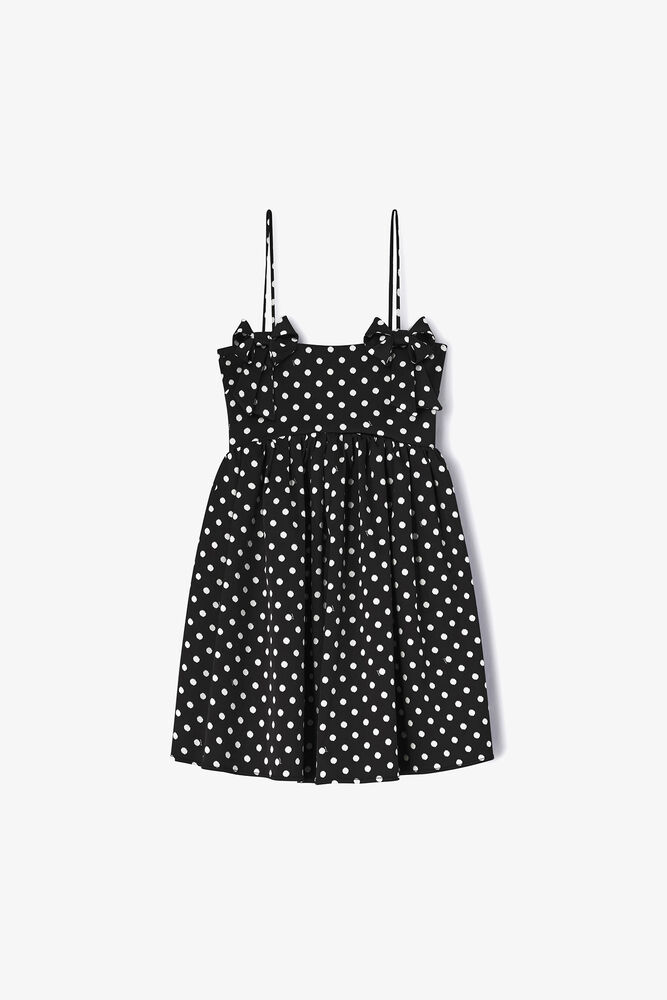 Polka-Dot Satin Mini Dress, Black