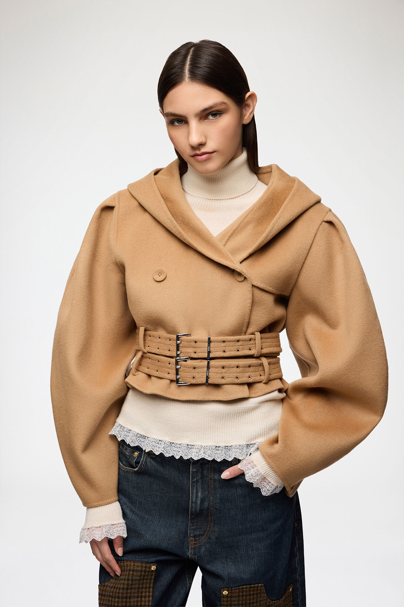 Jacket in Double-Faced Wool, Wool, in colour Tiger's Eye - 1 - GANNI
