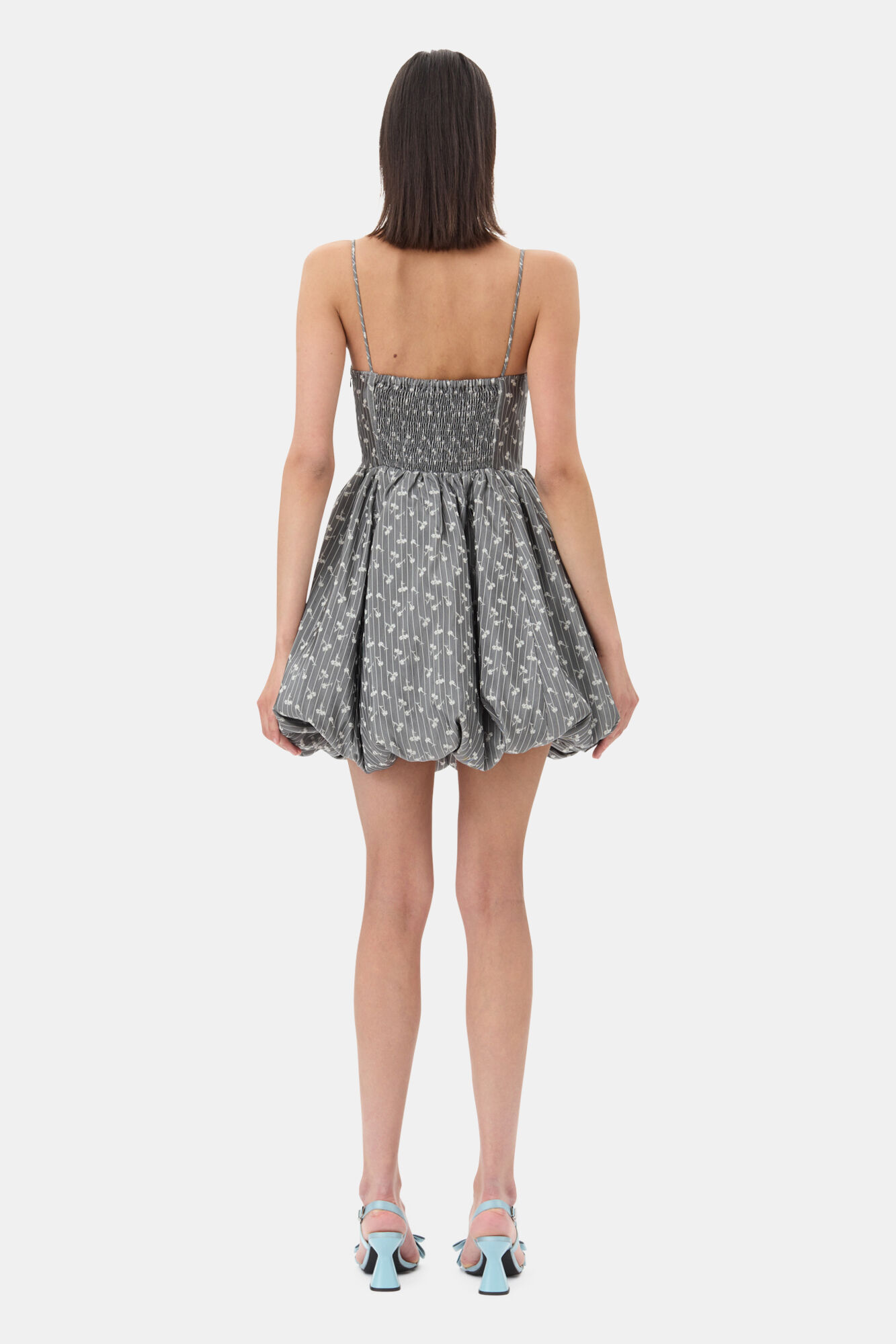 Grey Jacquard Strap Mini Dress, Acetate, in colour Smoked Pearl - 4 - GANNI