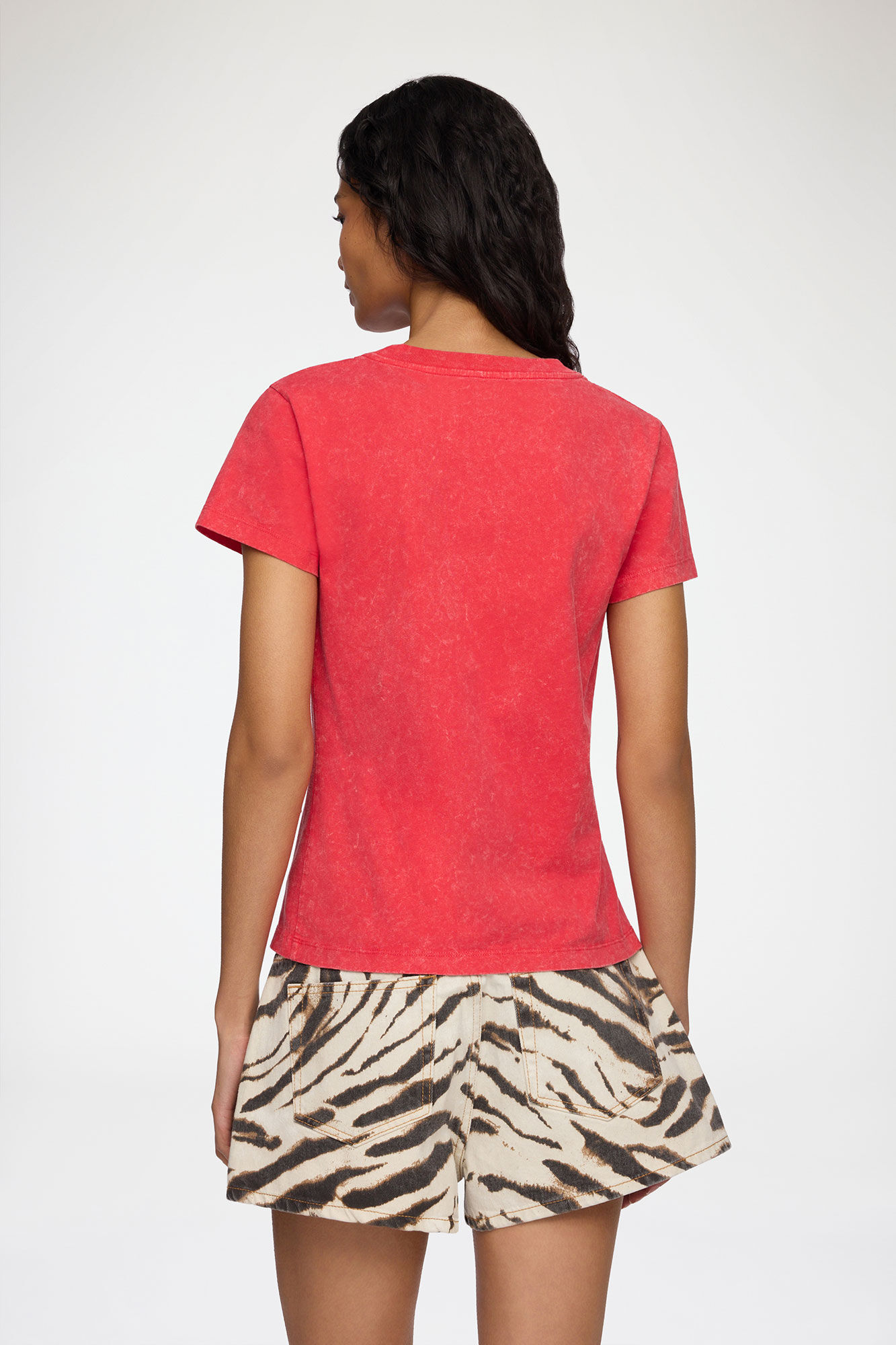 Ganni / ガニー | フリル切替 ショート シアー シャツ | 36 | ベージュ/レッド | レディース Baby Fit Future T-shirt with Cherry | GANNI ES