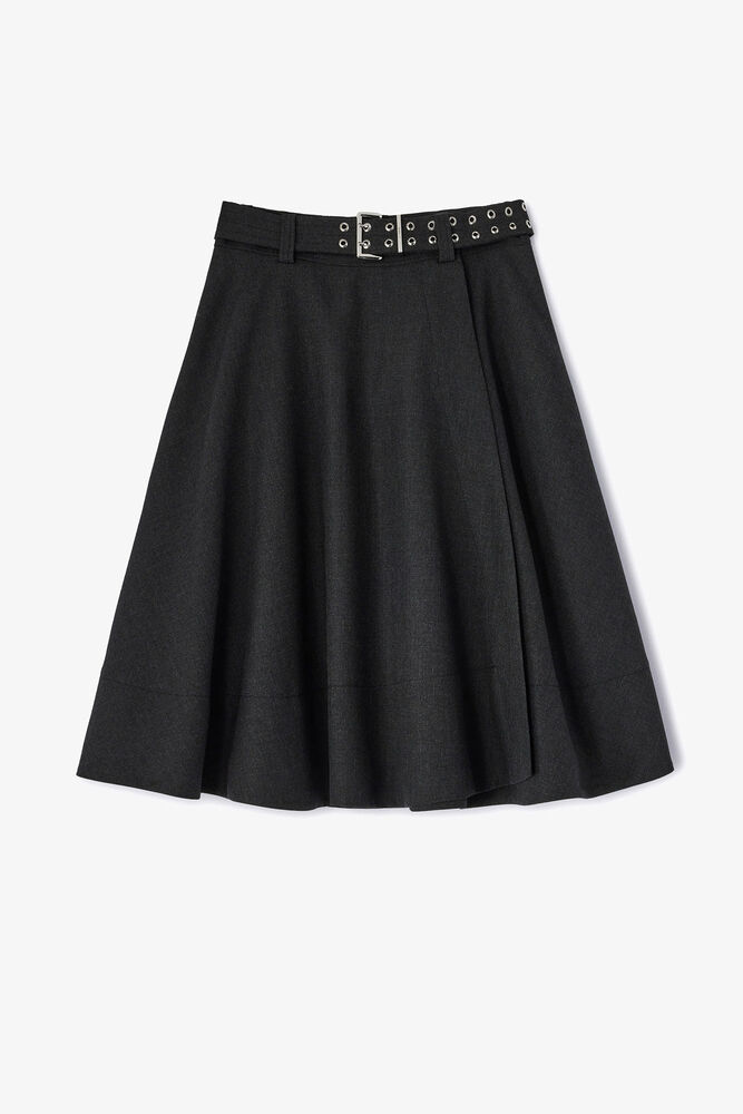 Wool Suiting Wrap Skirt, Phantom