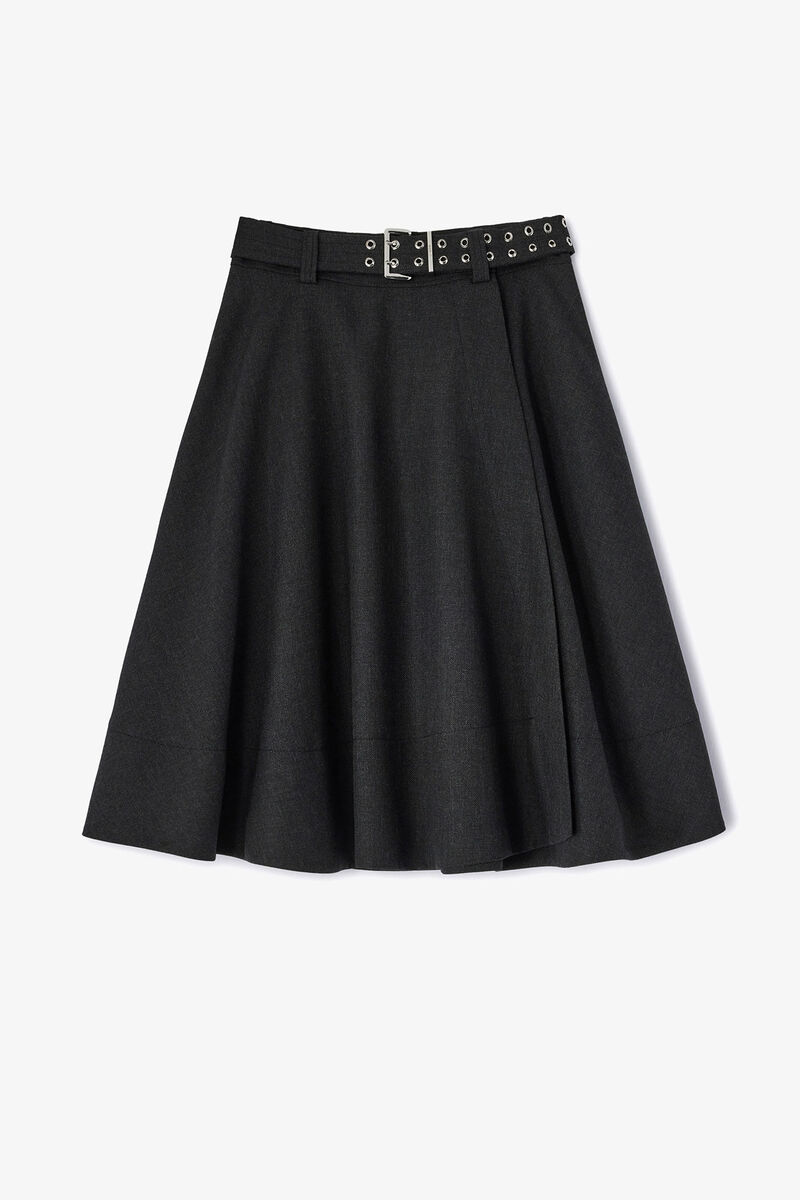 Wool Suiting Wrap Skirt, in colour Phantom - 1 - GANNI