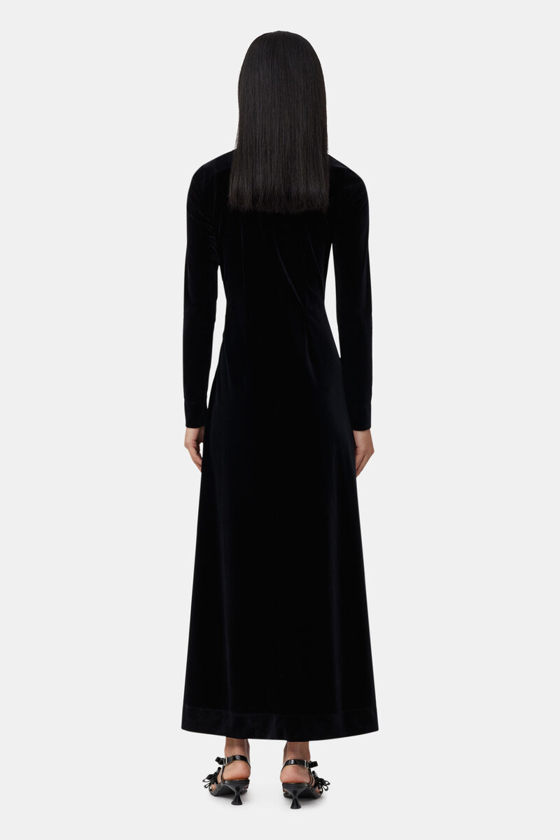 Black Velvet Jersey Twist Long Dress, Recycled Polyester, in colour Black - 2 - GANNI