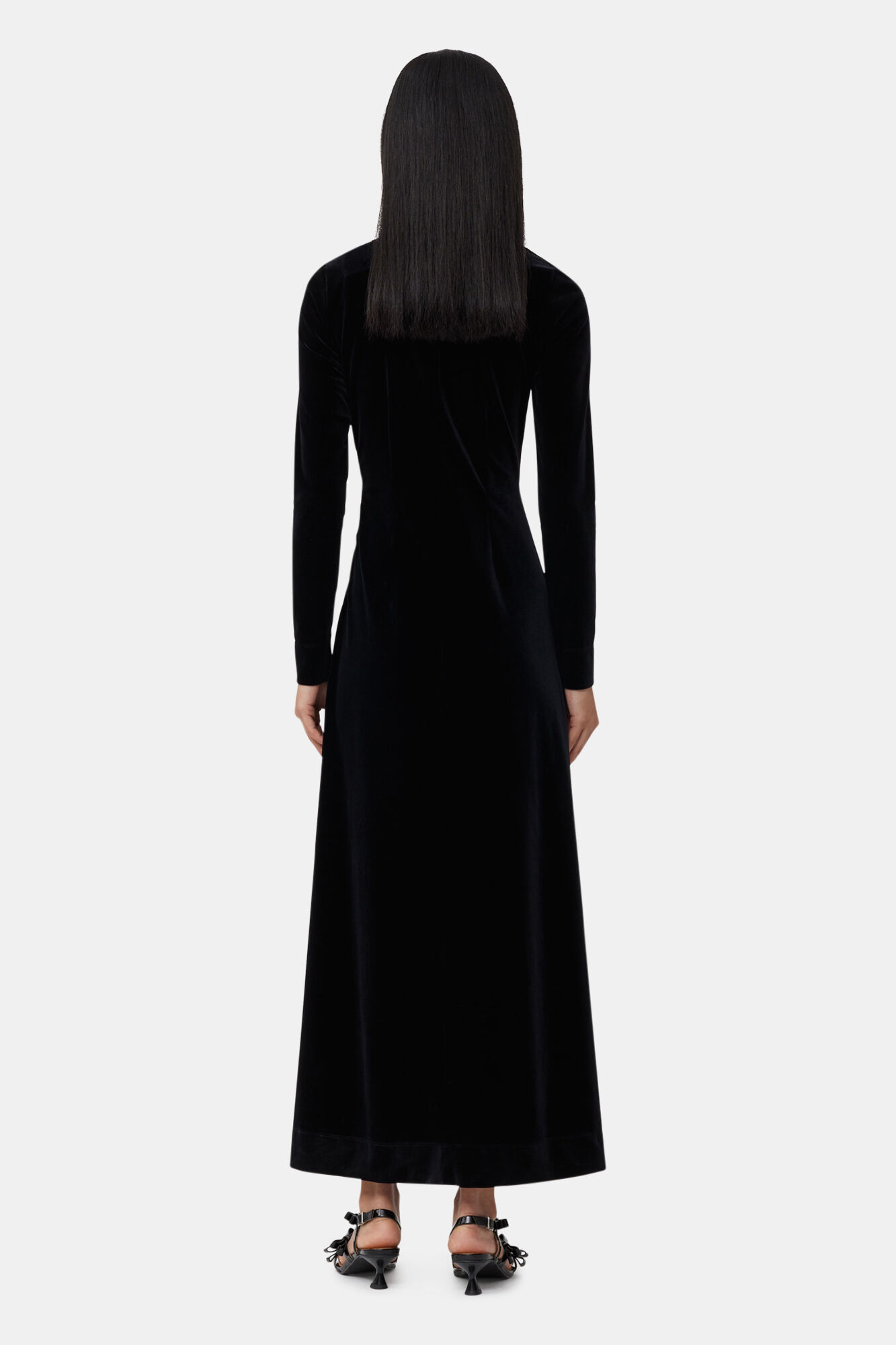 Black Velvet Jersey Twist Long Dress, Recycled Polyester, in colour Black - 2 - GANNI