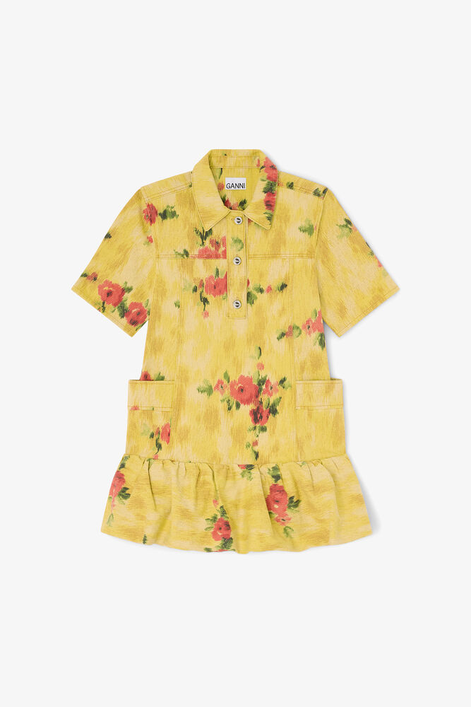 Dress in Yellow Printed Denim, Vibrant Yellow