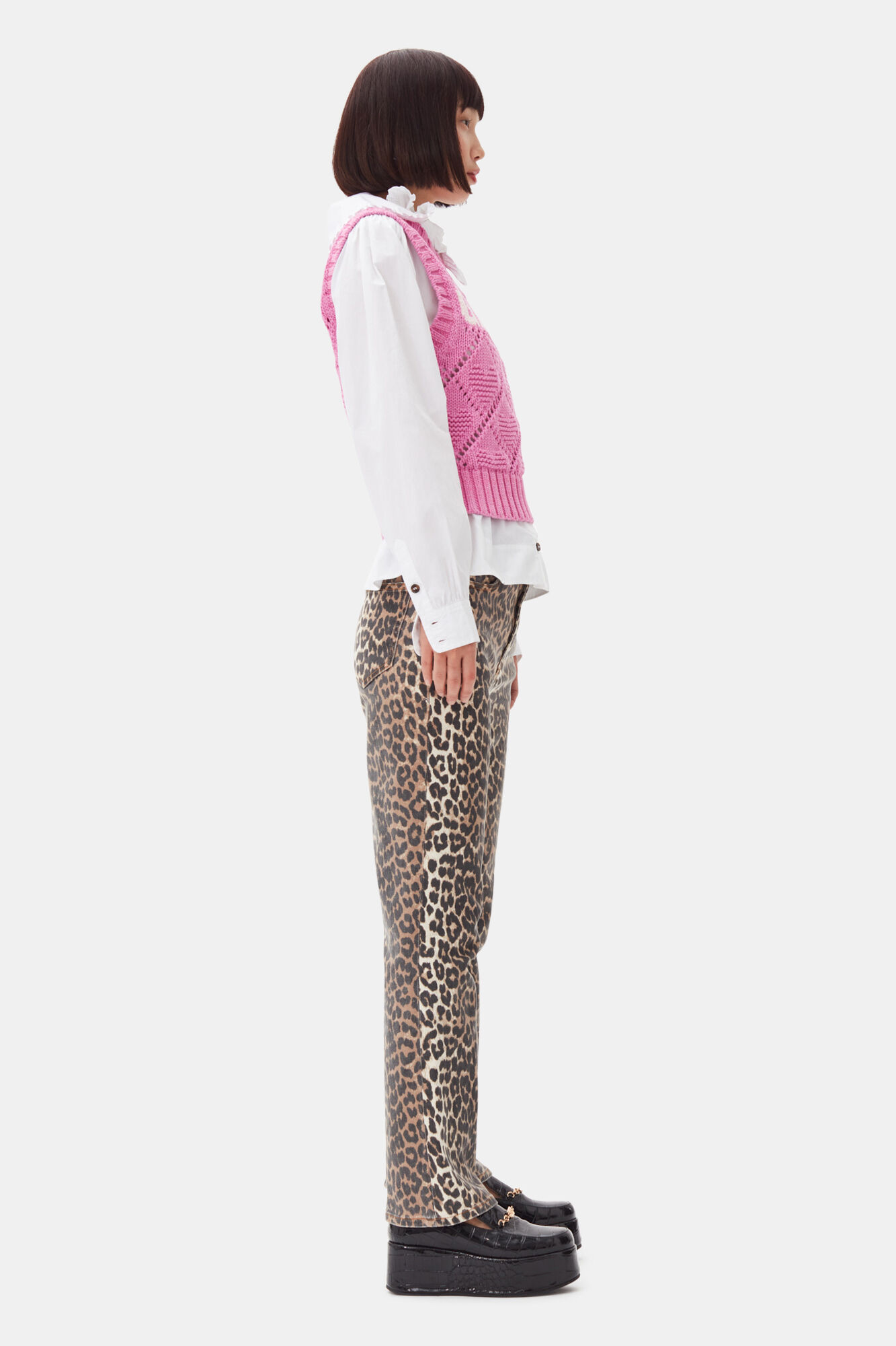 Pink Vest, Organic Cotton, in colour Rose Violet - 3 - GANNI