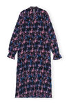 Pleated Georgette Midi Dress, Recycled Polyester, in colour Daisy Spray Lilac Sachet - 2 - GANNI