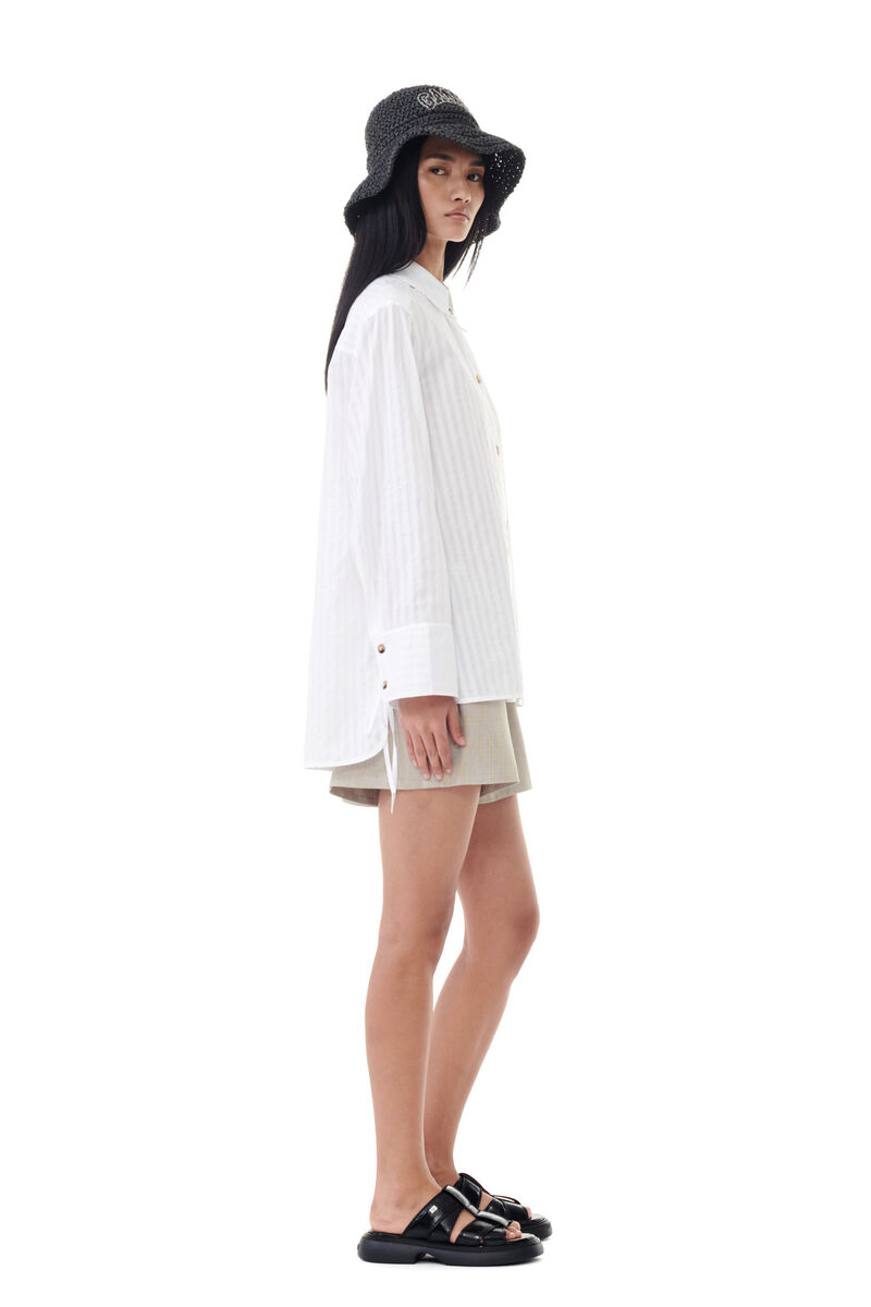 White Tonal Stripe Oversized Shirt, Cotton, in colour Bright White - 3 - GANNI