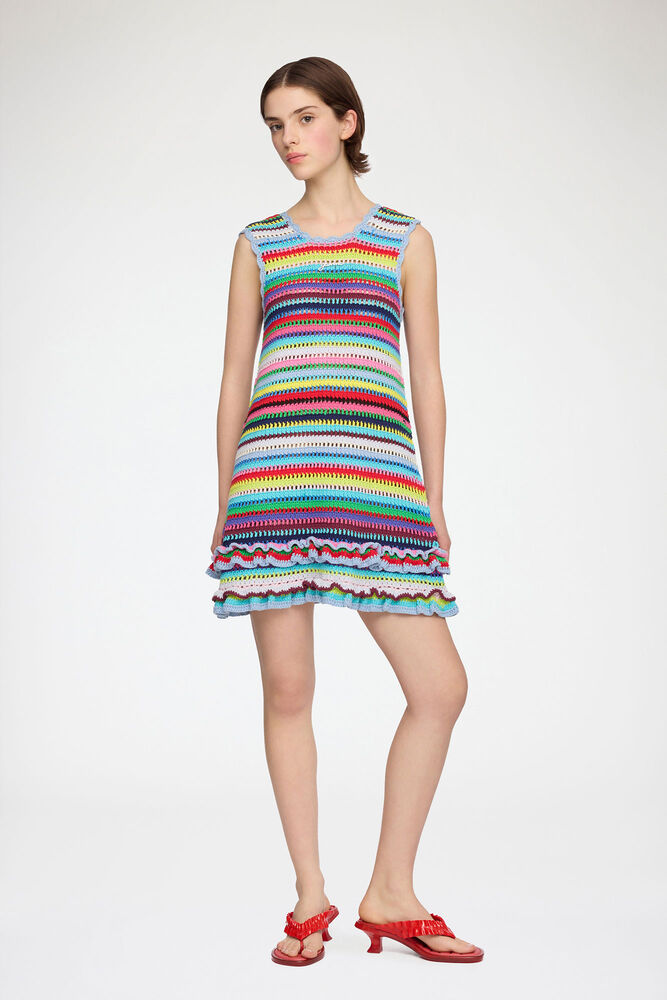 Dress in Striped Crochet, Multicolour