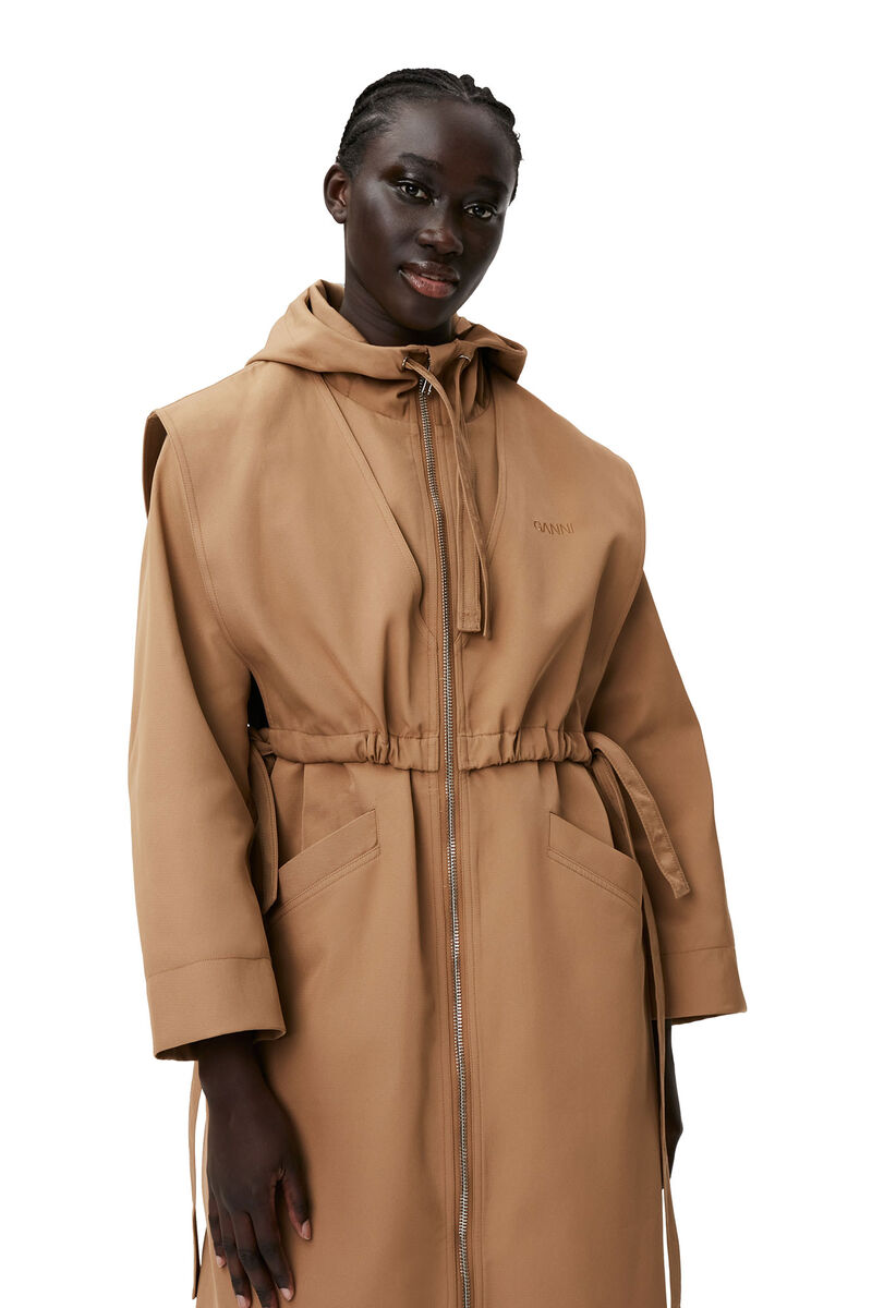 Heavy Twill Oversized Coat, Recycled Polyester, in colour Petrified Oak - 3 - GANNI