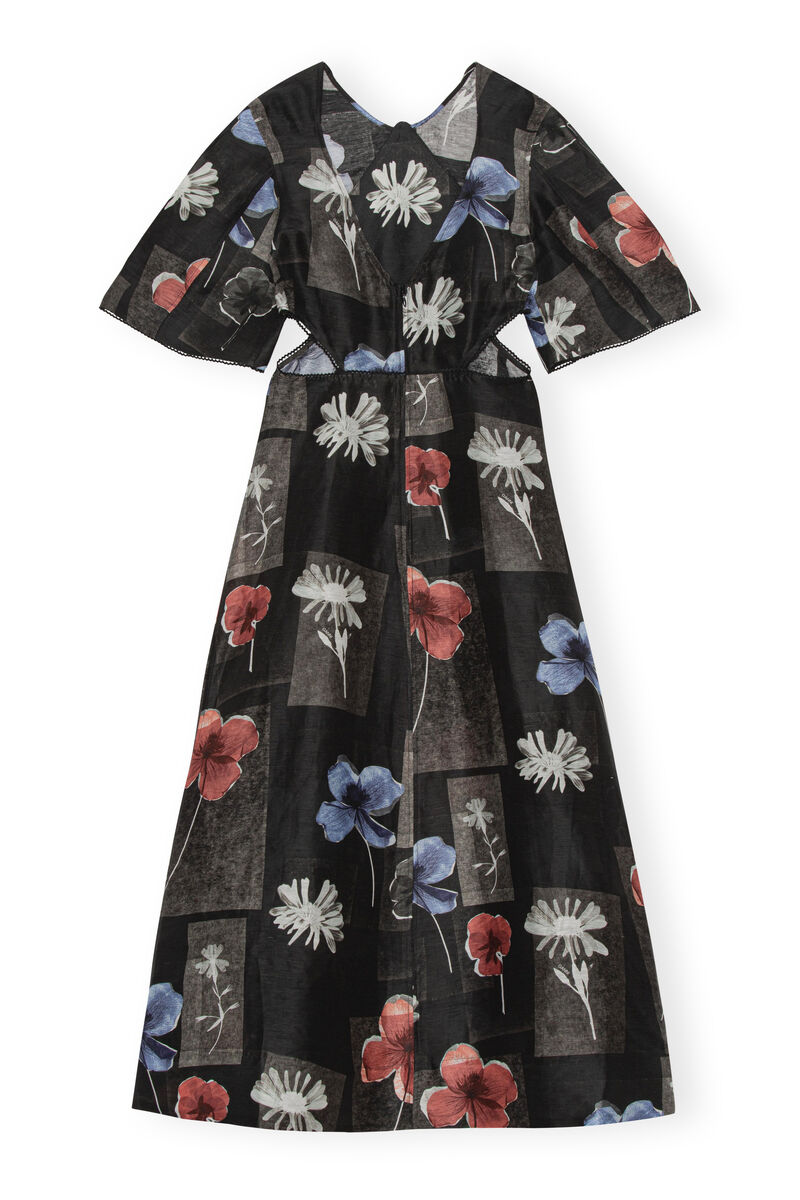Maxi Dress, Linen, in colour Flowers Black - 2 - GANNI