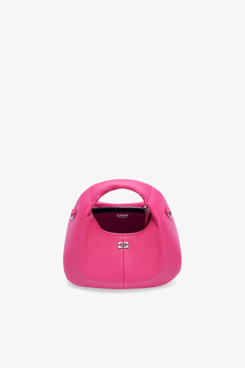 Mini Hobo Bag in Pink, Recycled Polyester, in colour Cabaret - 3 - GANNI