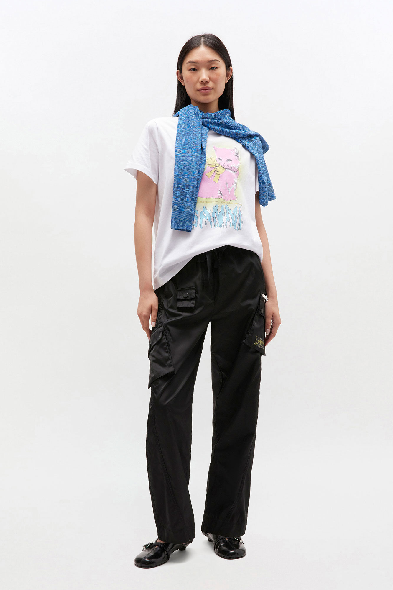 White Kitty T-shirt, Cotton, in colour Bright White - 2 - GANNI