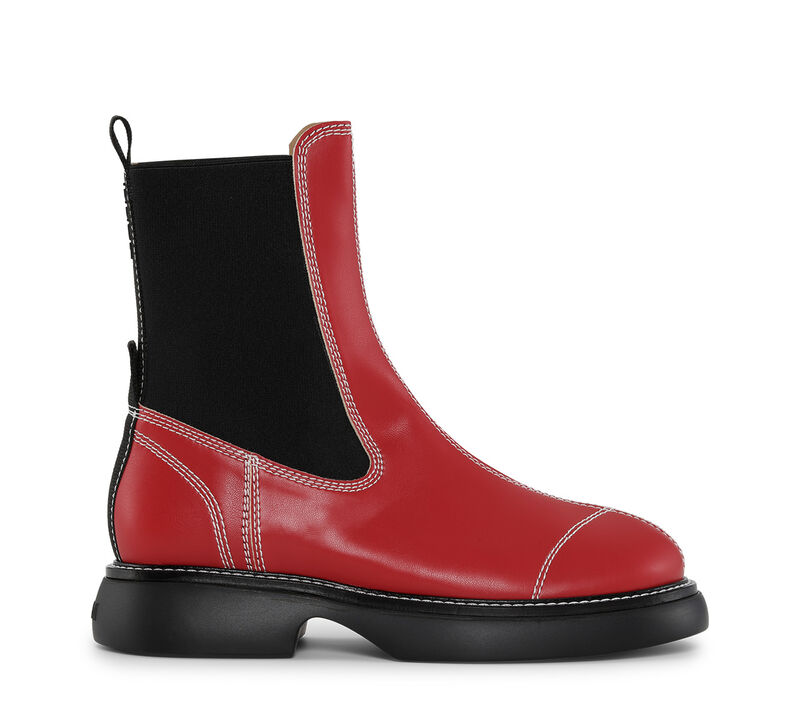 Red Everyday Mid Chelsea Boots, Cotton, in colour Barbados Cherry - 1 - GANNI