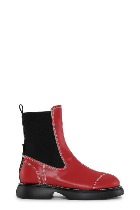 GANNI RED EVERYDAY MID CHELSEA BOOTS