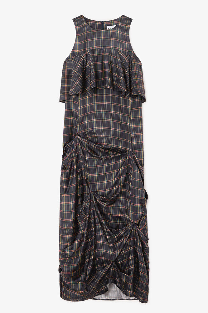 Check Ruffle Dress, Charcole Art