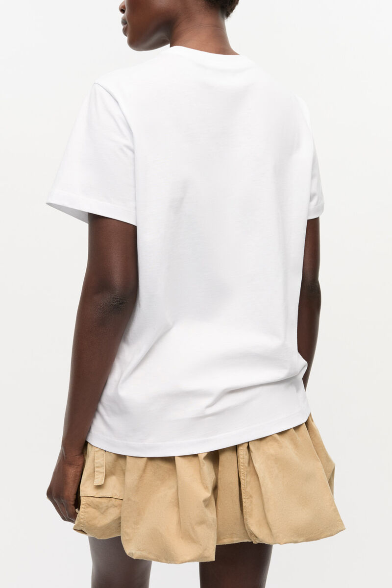 White Relaxed Jersey Bunny T-shirt, Organic Cotton, in colour Bright White - 3 - GANNI