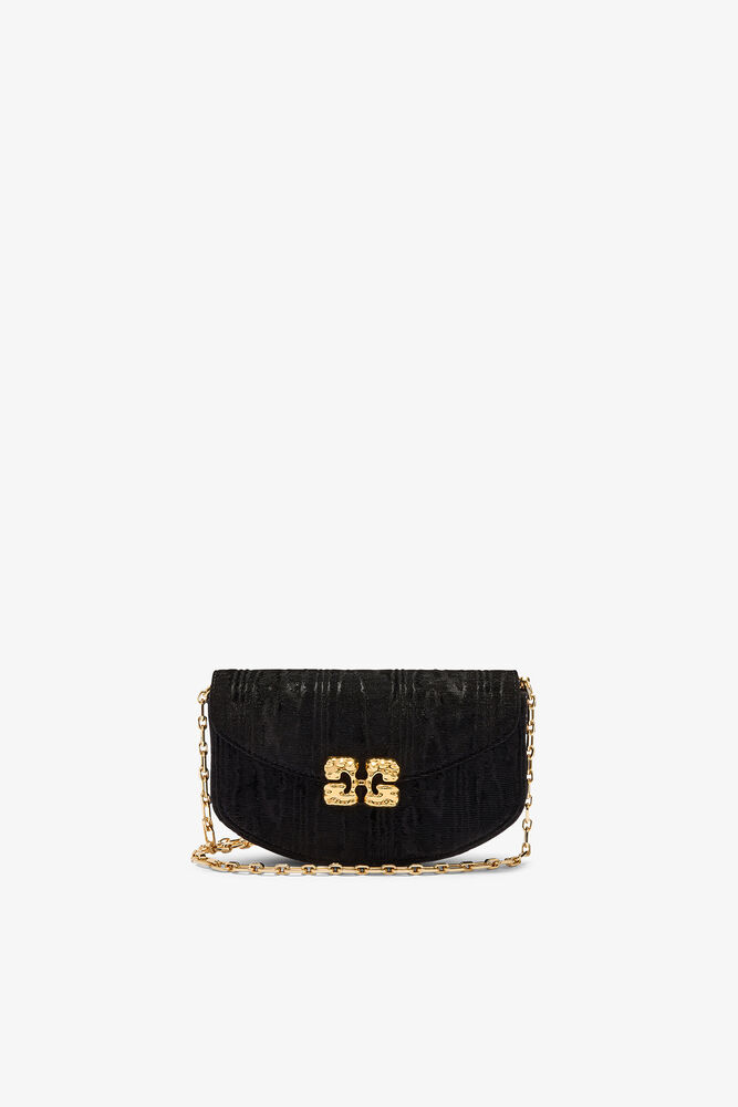 Lulu Wallet On Chain in Velvet Moire, Black