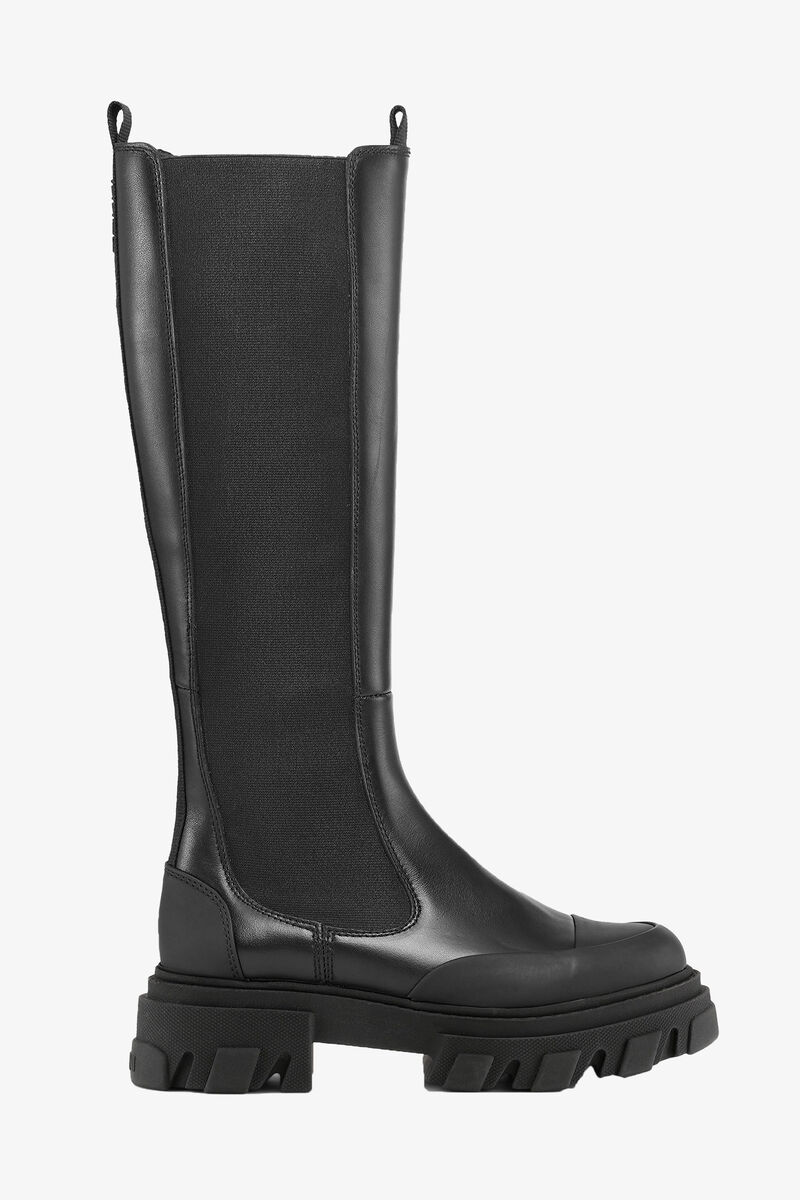 Knee-High Chelsea Boots, Leather, in colour Black - 1 - GANNI