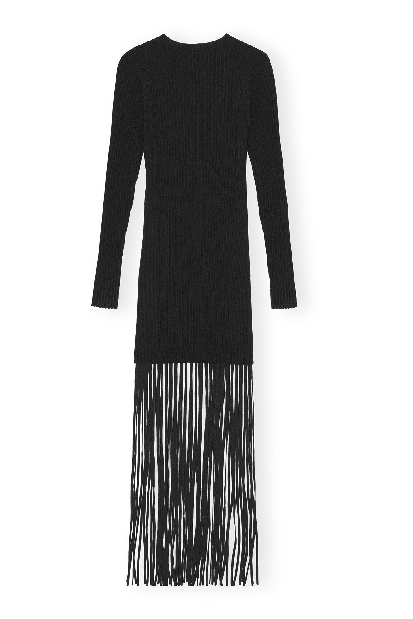 Black Melange Knit Fringe Mini Dress | GANNI US 