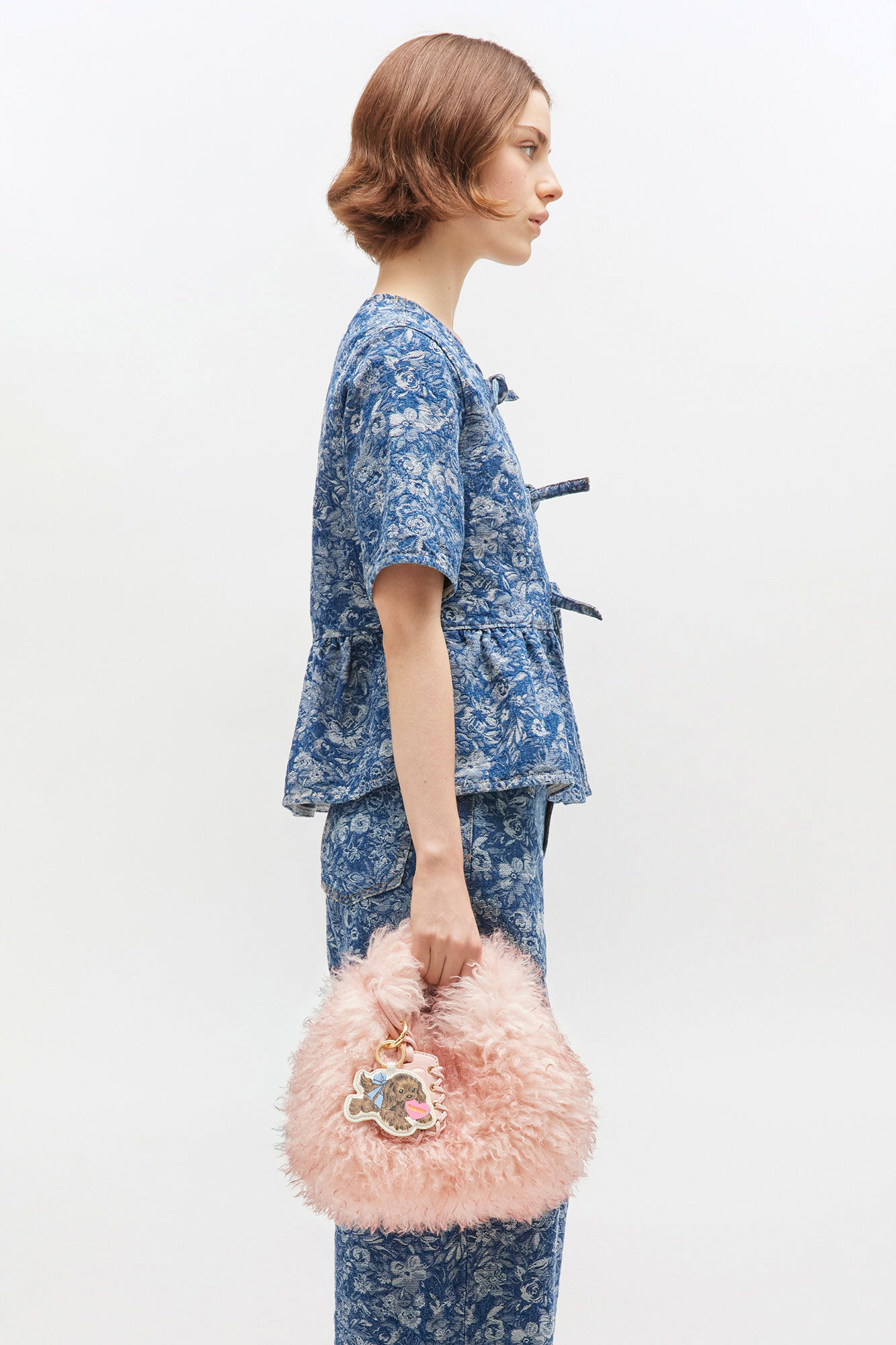 Pink Fur Mini Hobo Bag, Recycled Polyester, in colour Mary's Rose - 1 - GANNI