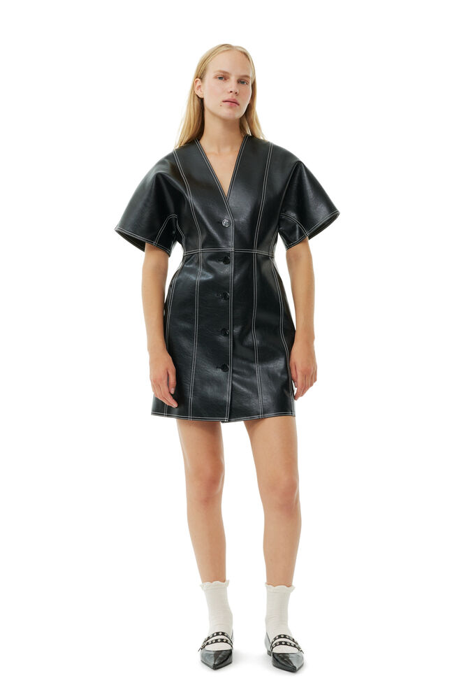 GANNI Black Future Oleatex Fitted Shaped Sleeve Mini Dress