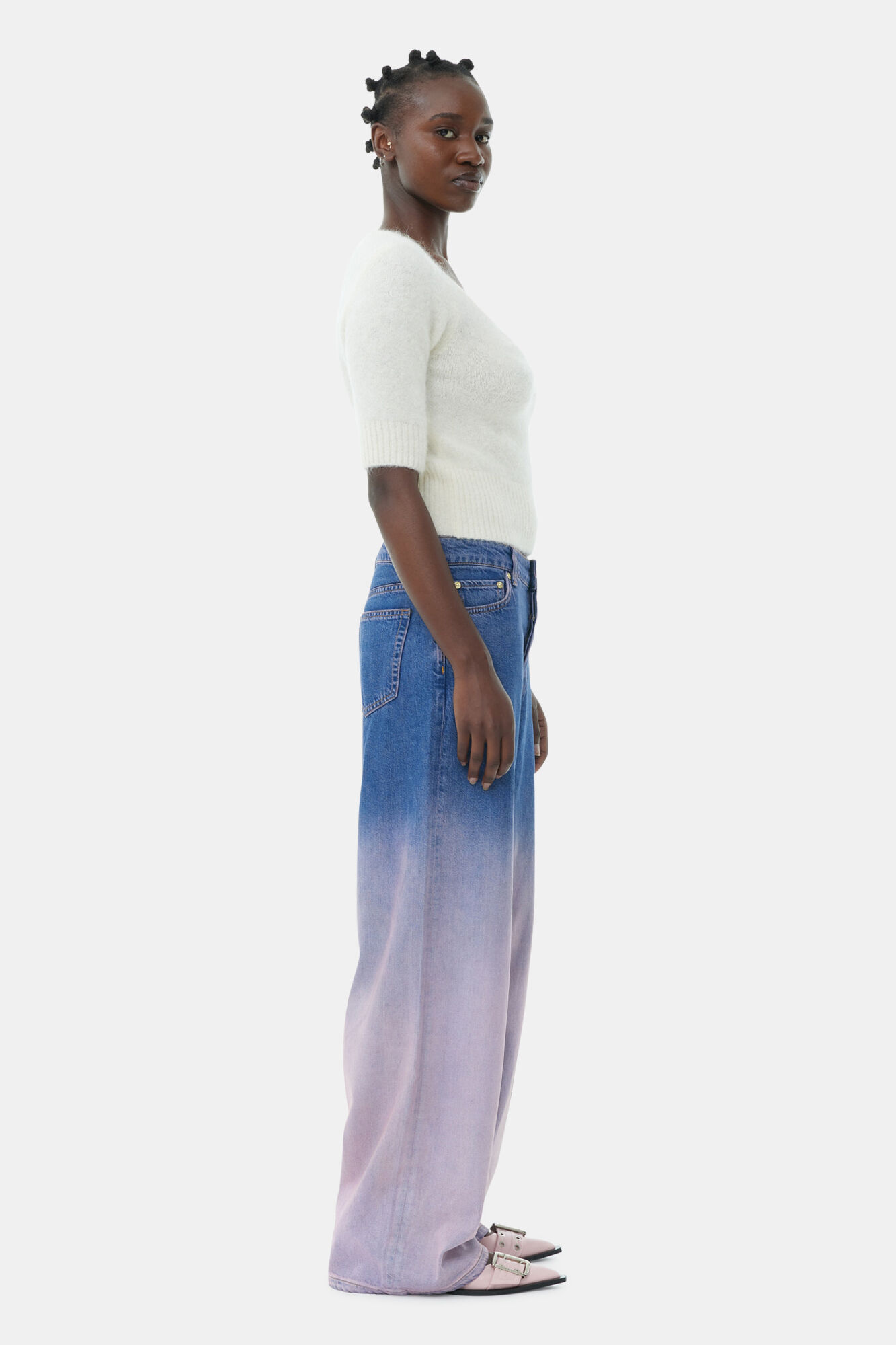 White Brushed Alpaca Top, Alpaca, in colour Egret - 3 - GANNI