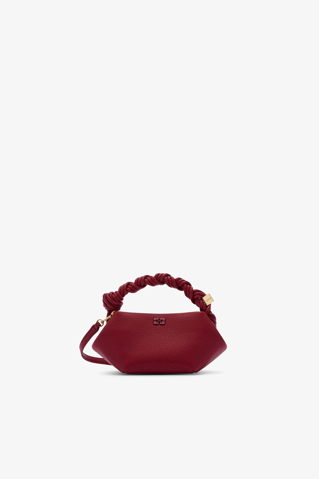 Burgundy Grained Mini Bou Bag, Recycled Polyester, in colour Red Dahlia - 1 - GANNI