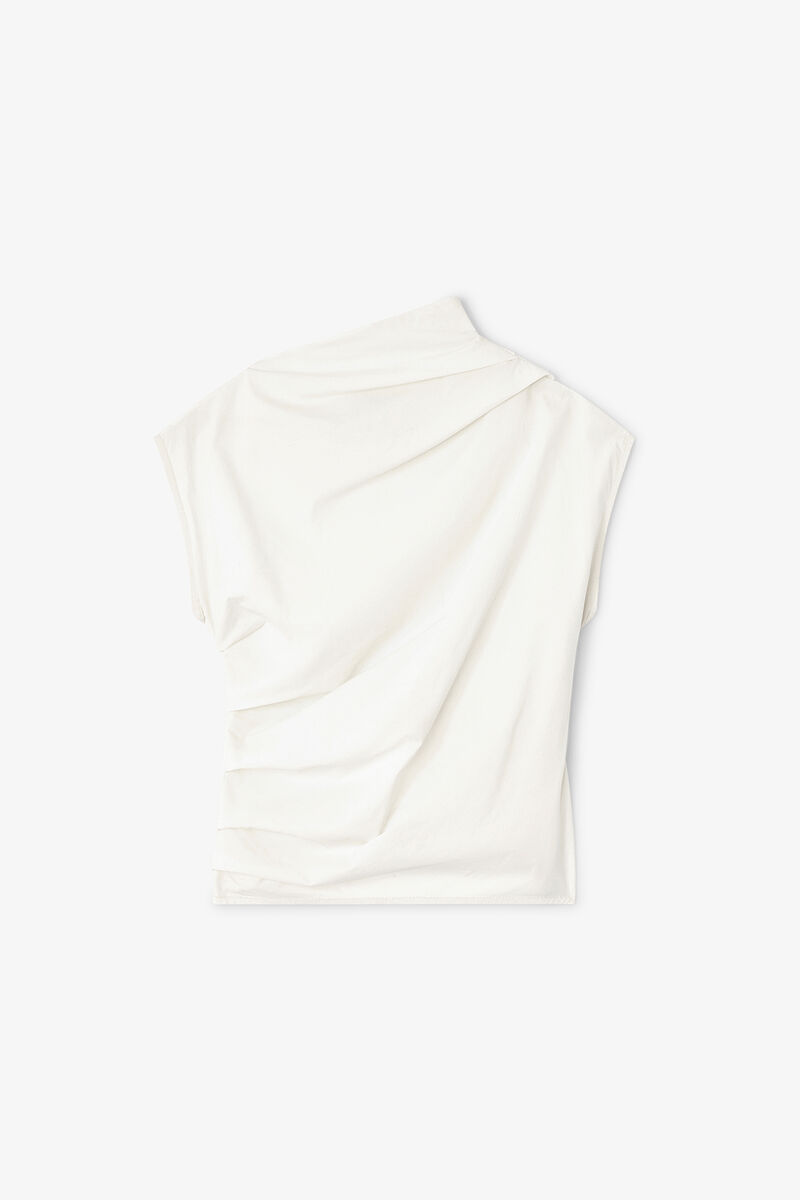 Ivory Ruched Top, Organic Cotton, in colour Egret - 1 - GANNI