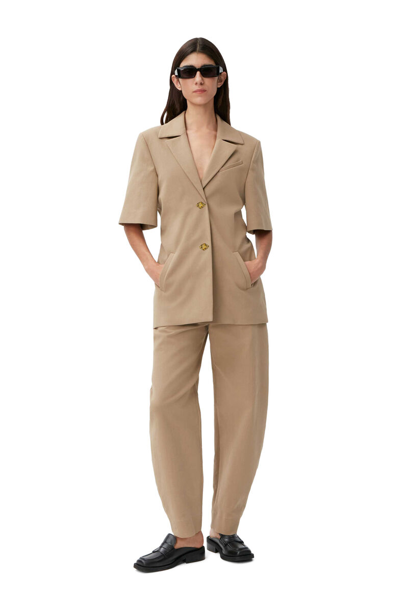 Kortermet blazer i bomull, Cotton, in colour Petrified Oak - 1 - GANNI