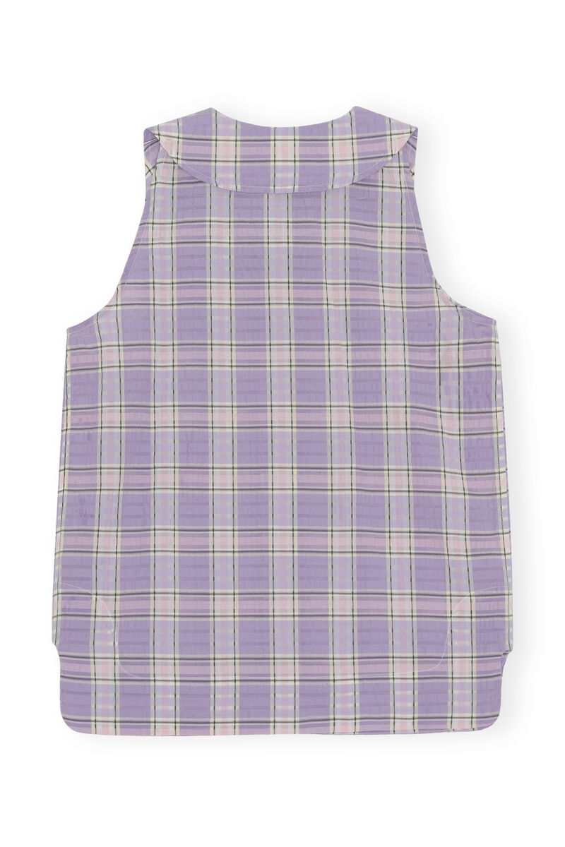 Seersucker Sleeveless Shirt, Cotton, in colour Check Persian Violet - 2 - GANNI