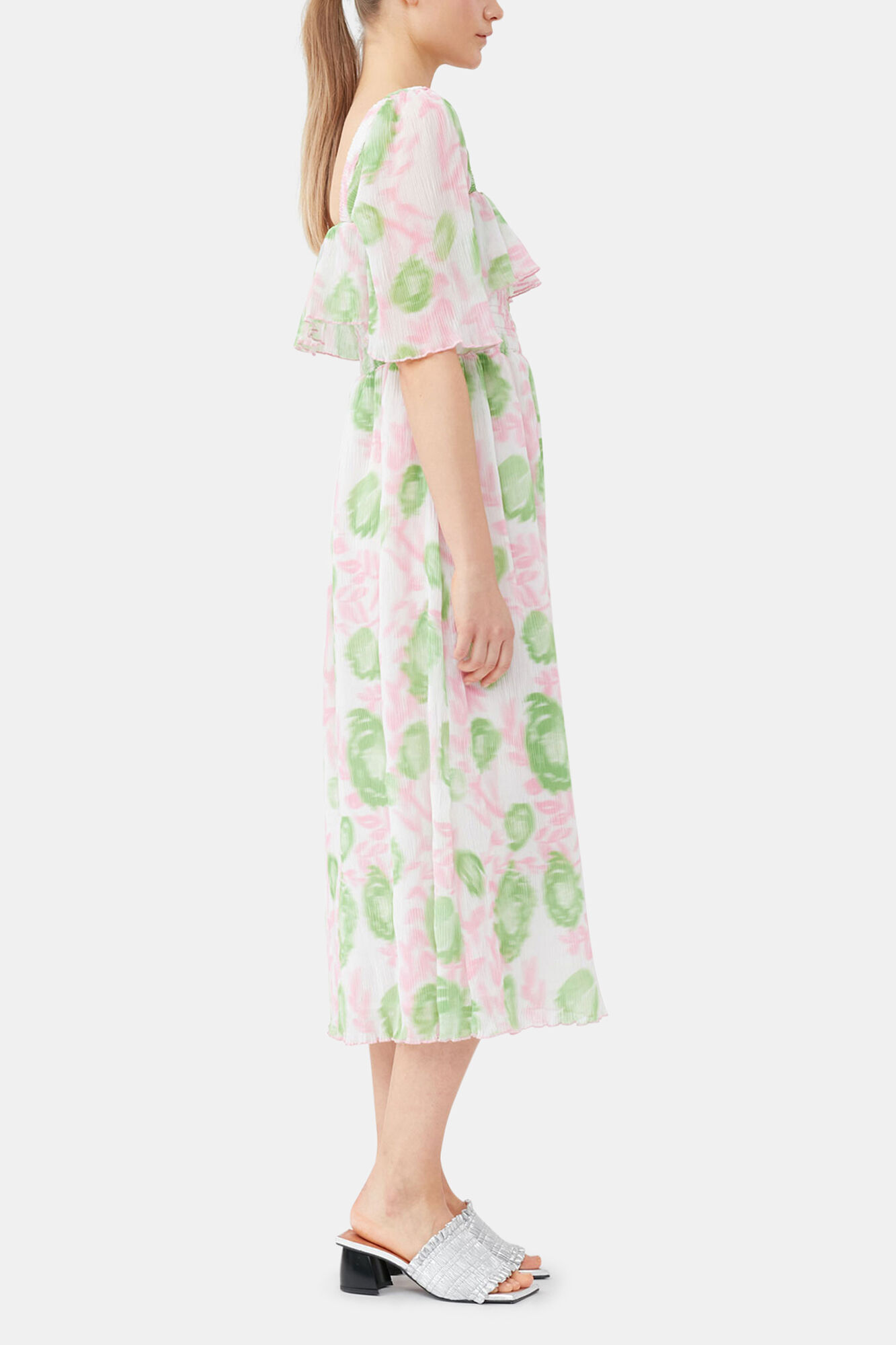 Pink Tulle プリーツ入りジョーゼットのミディスモックドレス | GANNI