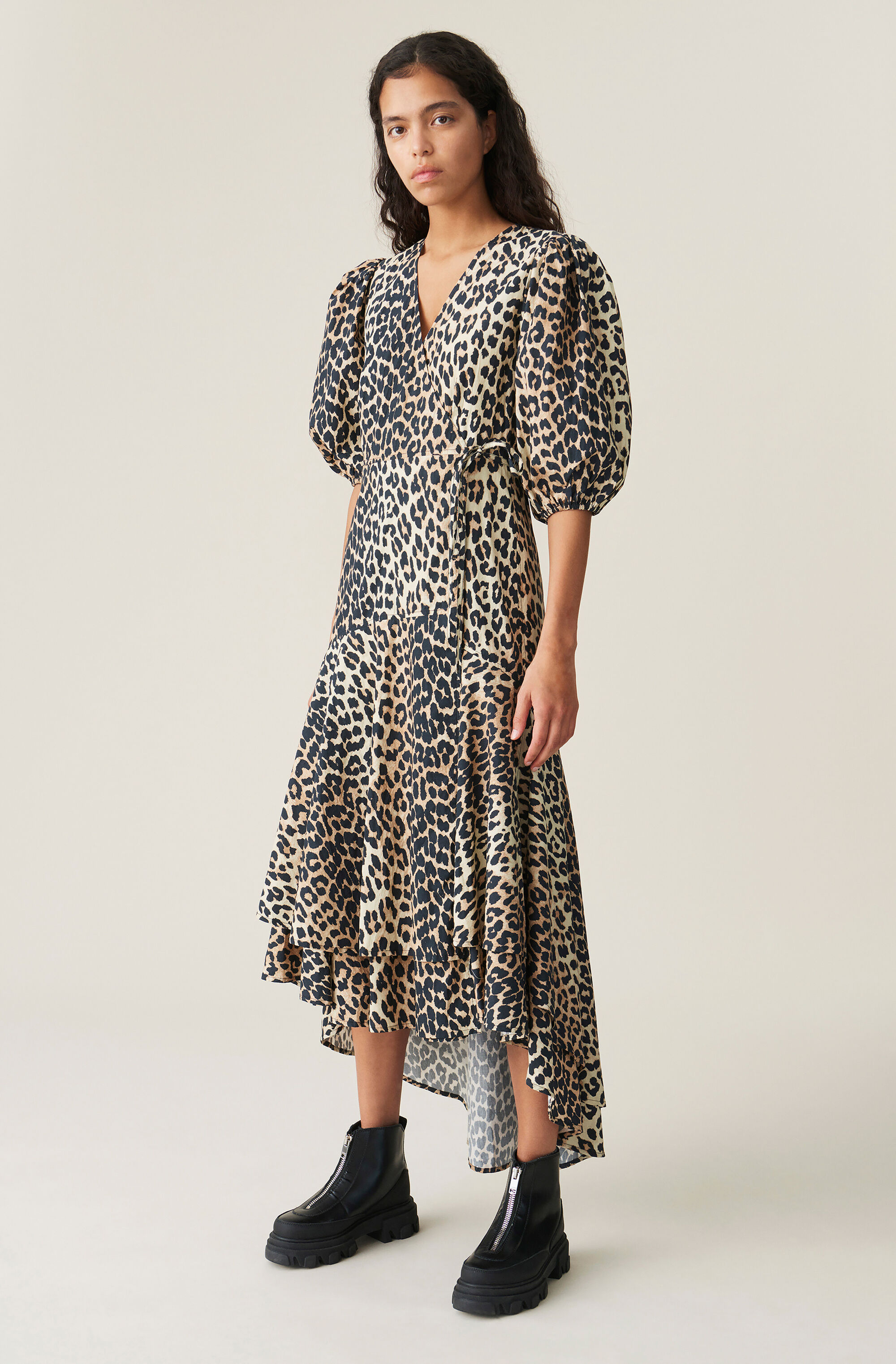 Download Printed Cotton Poplin Wrap Dress Ganni Us Us