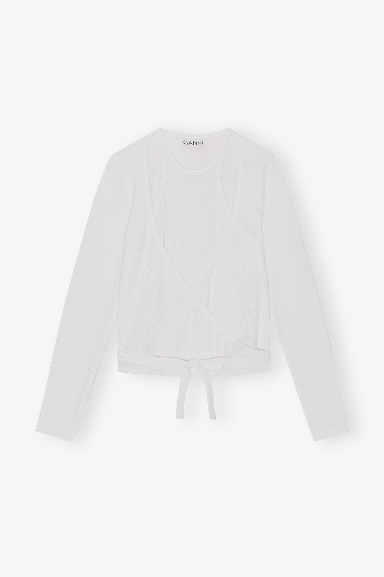 Rib Jersey Wrap Blouse, Elastane, in colour Bright White - 3 - GANNI