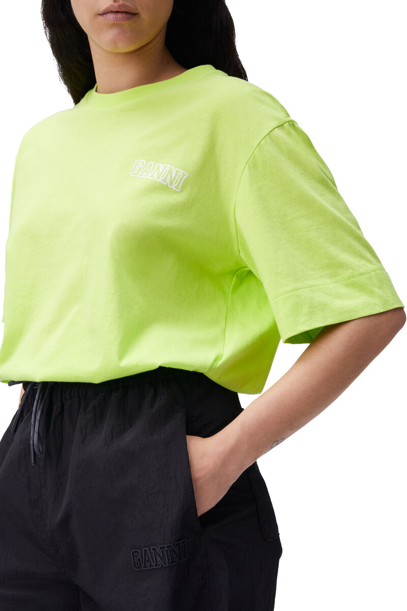 Avslappet t-skjorte med logo, Cotton, in colour Lime Popsicle - 4 - GANNI