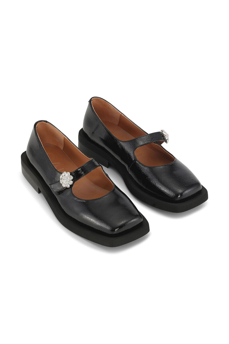 Wide Welt Mary Jane Ballerinas, Calf Leather, in colour Black - 3 - GANNI