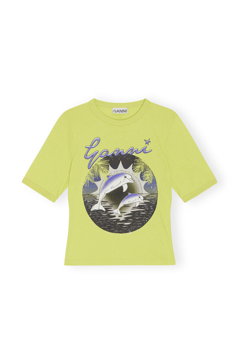 Fabrics of the Future Fitted Dolphin T-shirt, Organic Cotton, in colour Tender Shoots - 1 - GANNI