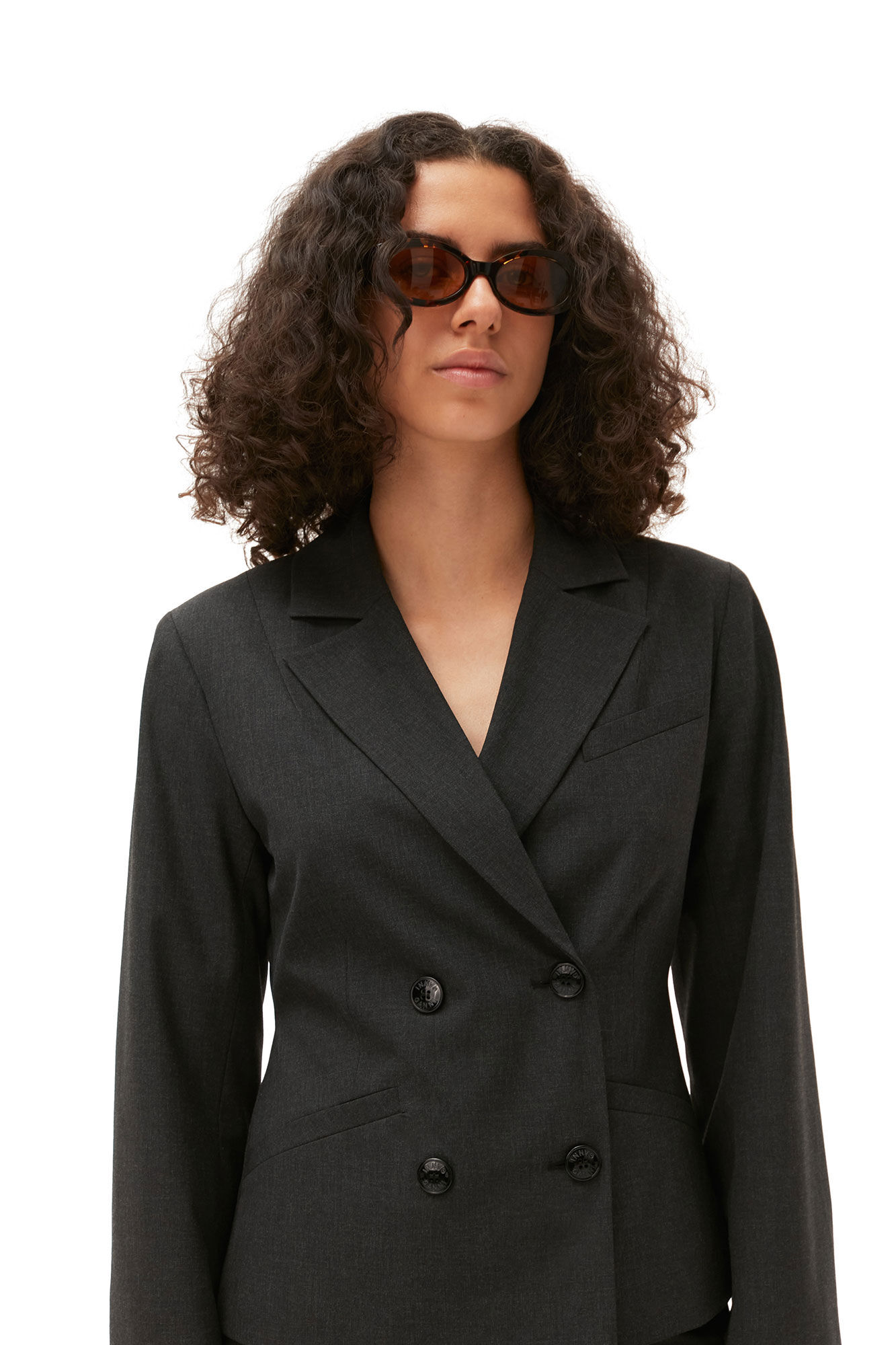 Drapey Melange Fitted Blazer, Elastane, in colour Phantom - 4 - GANNI