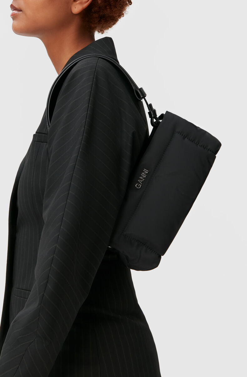 Mini Pillow Baguette Bag, Leather, in colour Black - 3 - GANNI