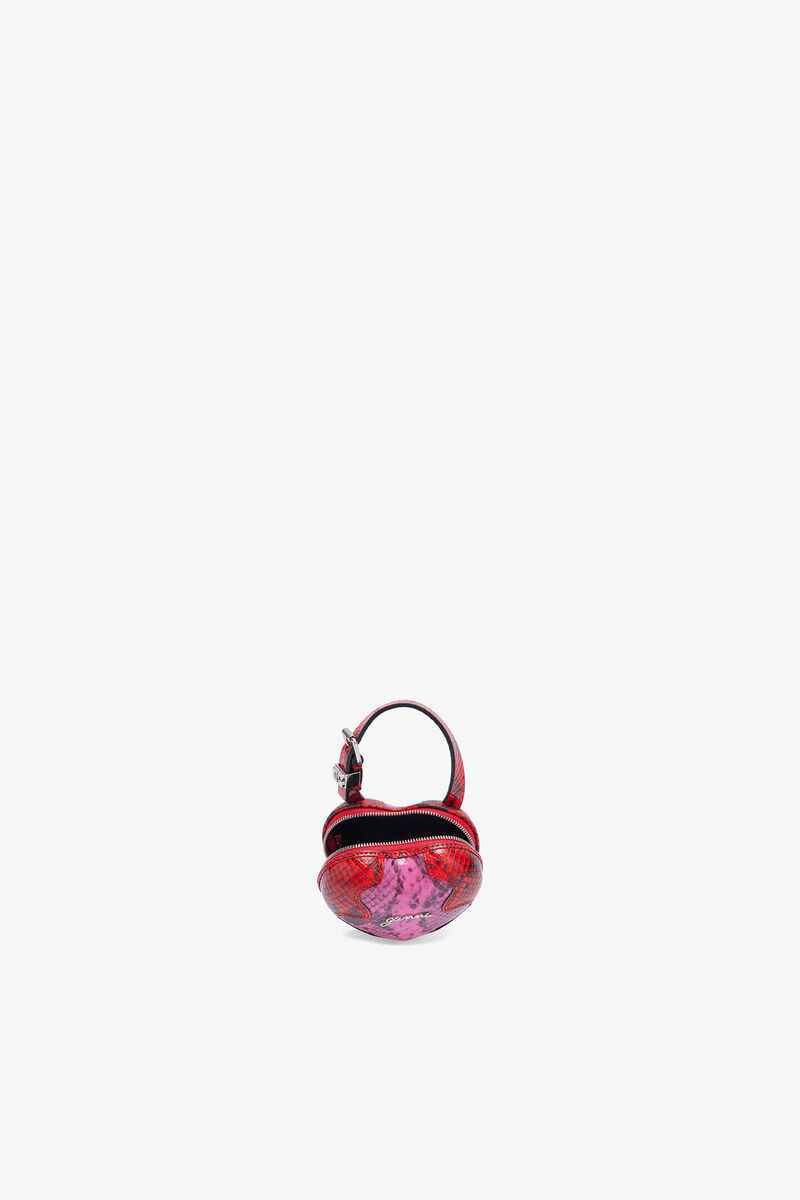 Nano-Herztasche in Rosa mit Schlangenprint, Recycled Polyester, in colour Raspberry Rose - 3 - GANNI